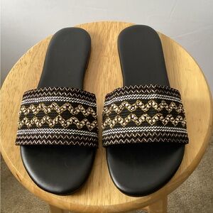 Unbranded Embellished Black Slide Sandals